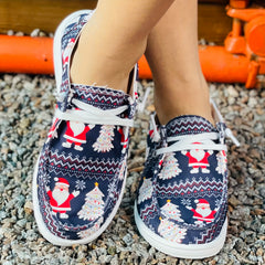 Women's Christmas Print Skateboard Shoes Lightweight Low Top Sneakers