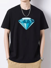 Diamond Pattern Men's Graphic Cotton Crew Neck Active T Shirt