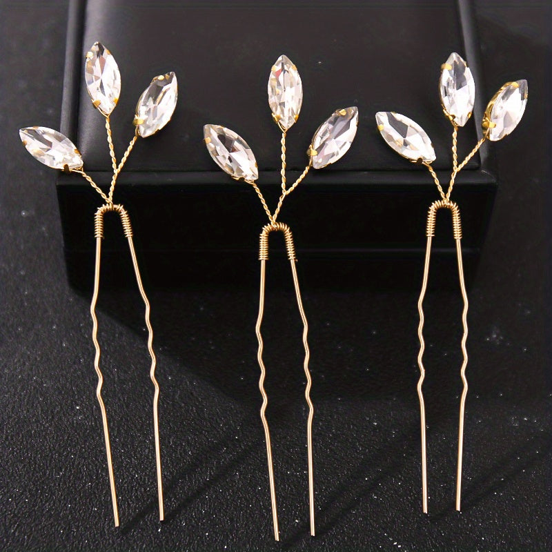 Crystal Flower Hair Pin U-shaped Hairpin Head Jewelry