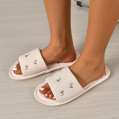Cherry Pattern Plush Slippers Open Toe Bedroom Shoes