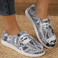 Women's Newspaper Print Canvas Loafers Lightweight Walking Shoes
