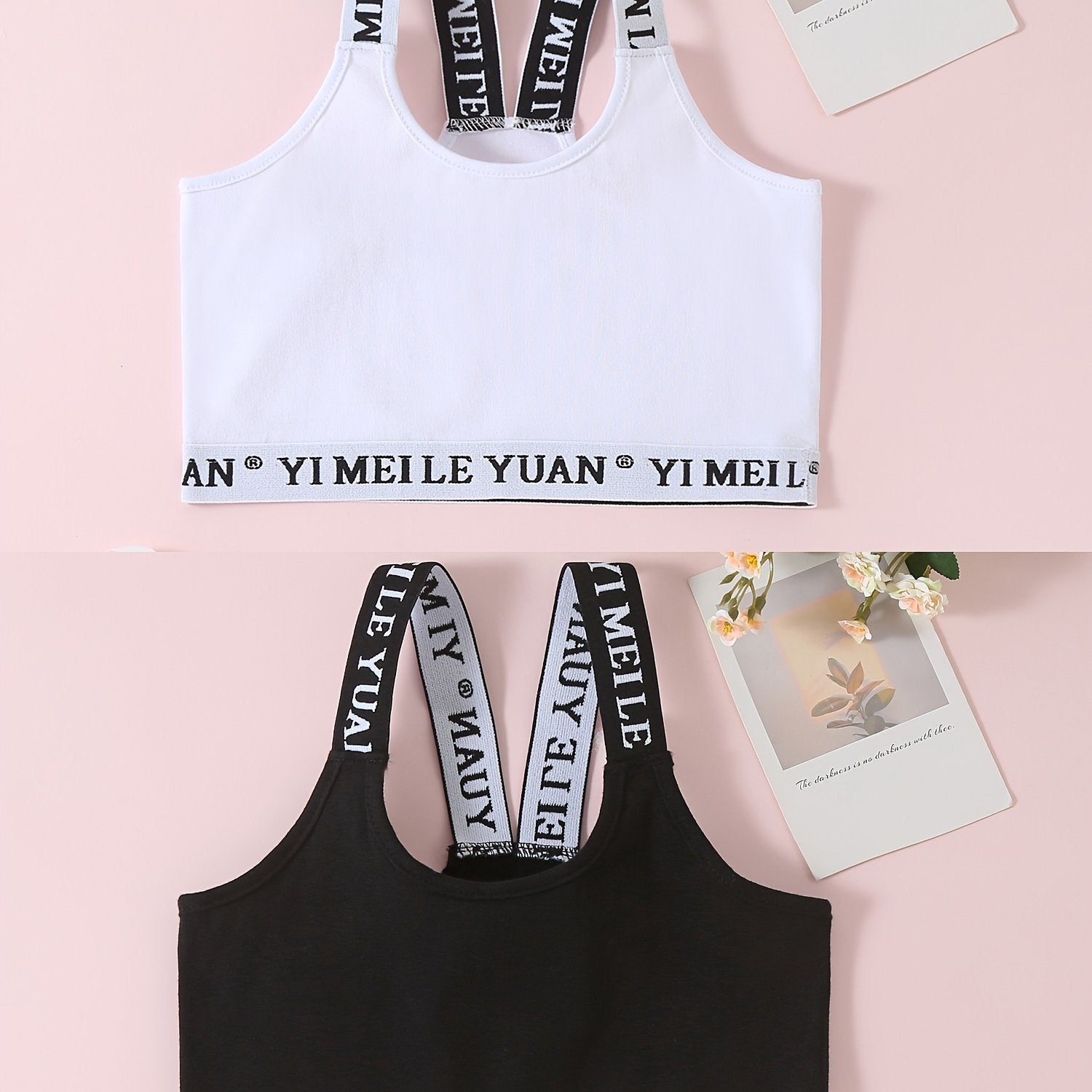 2pcs Letter Print Sports Bra Elastic Strap Underwear for Teens