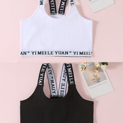 2pcs Letter Print Sports Bra Elastic Strap Underwear for Teens