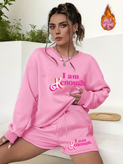 2 Piece Set Women's Slogan Print Sweatshirt & Shorts