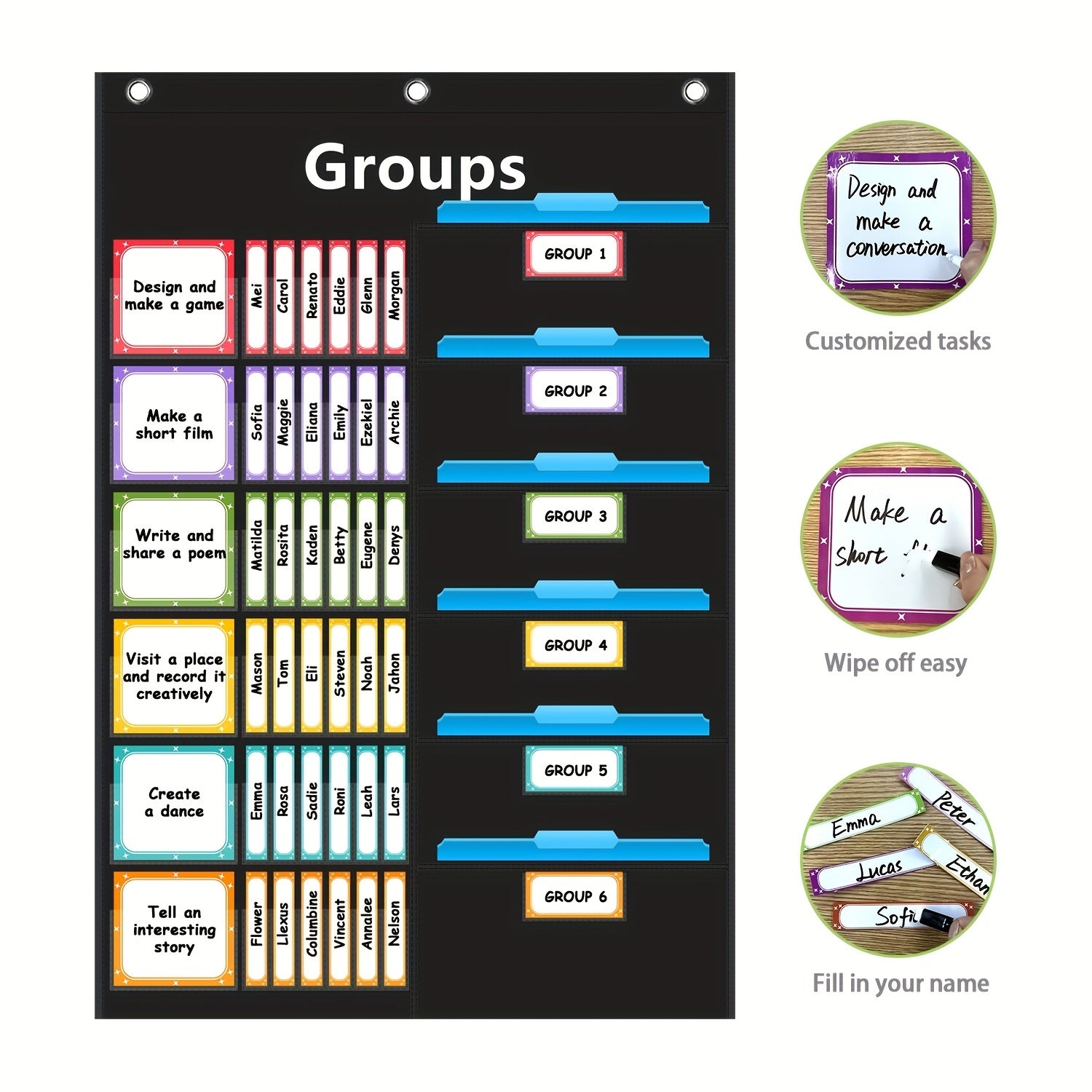 Small Group Management Pocket Chart for Classroom with 96 Cards