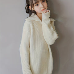Girls Ribbed Knit Long Sleeve Collar Tops Casual Knitwear Kids Clothes