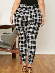 Plaid Print Stretch Leggings With Belt