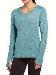 Sporty V Neck Long Sleeve Tee Women's Activewear