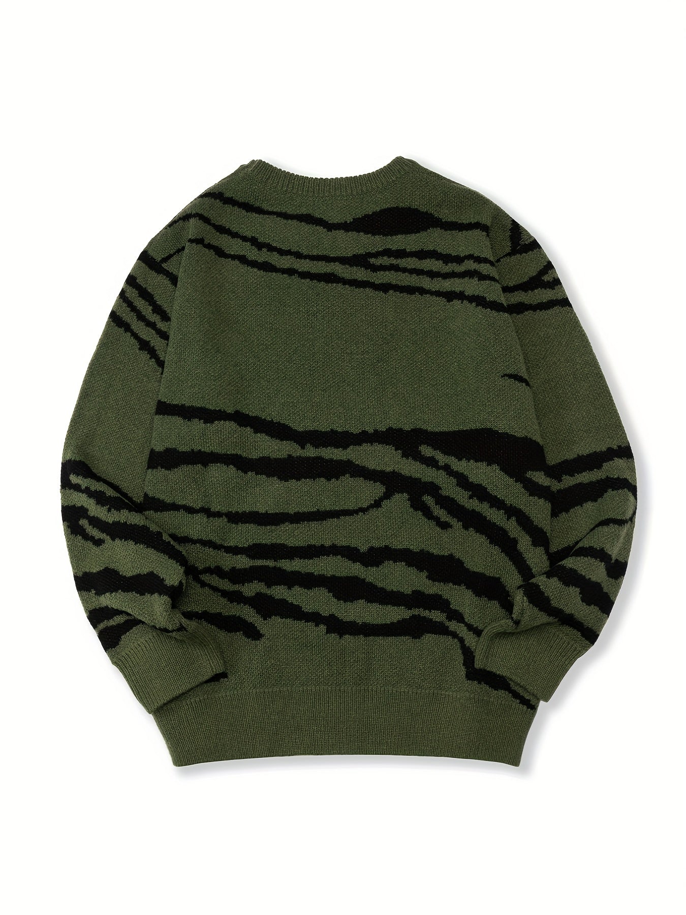 Knitted Lines Print Sweater Men's Crew Neck Pullover