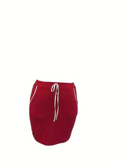 Casual Skirt Women's Plus Binding Drawstring Pocketed Mini Skirt