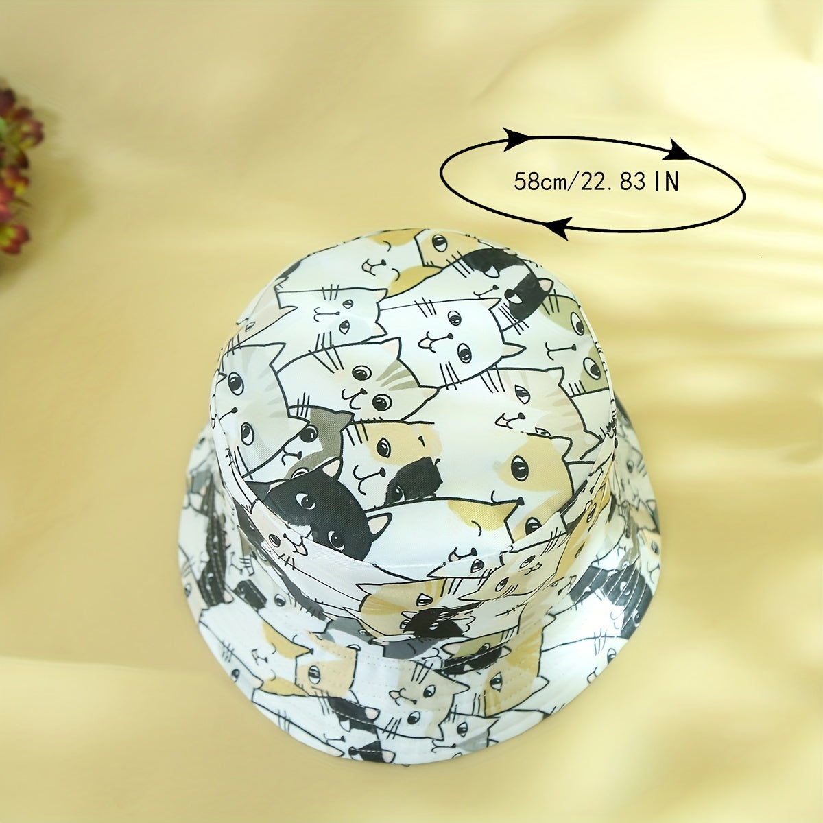 Cartoon Cat Print Bucket Hat Reversible Sunscreen Beach Hats Fisherman Cap