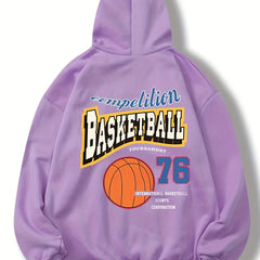 Basketball Print Kangaroo Pocket Hoodie Women's Sweatshirt