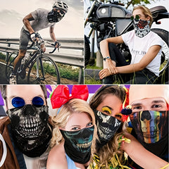 2pcs Skull Face Mask Motorcycle Riding Neck Scarf Outdoor Half Face Cover