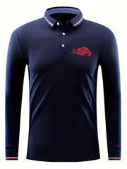 Red Cloud Pattern Men's Long Sleeve Polo Shirt