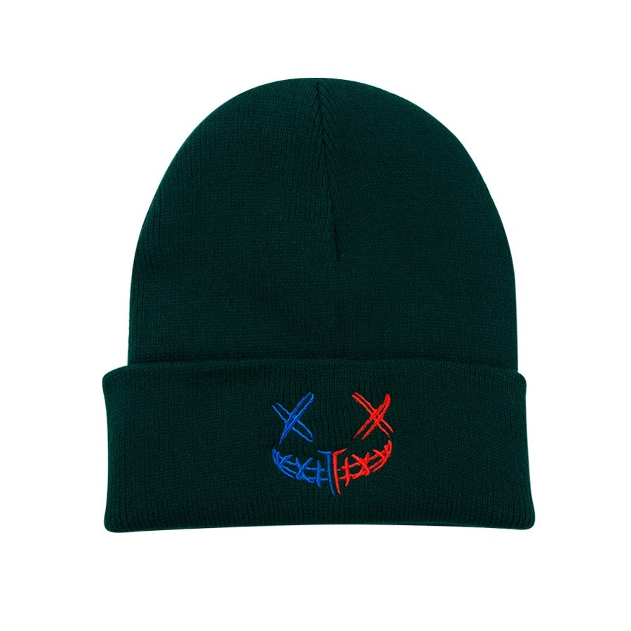 Slouchy Knitted Clown Pattern Embroidered Hat