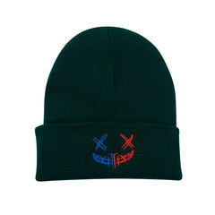 Slouchy Knitted Clown Pattern Embroidered Hat