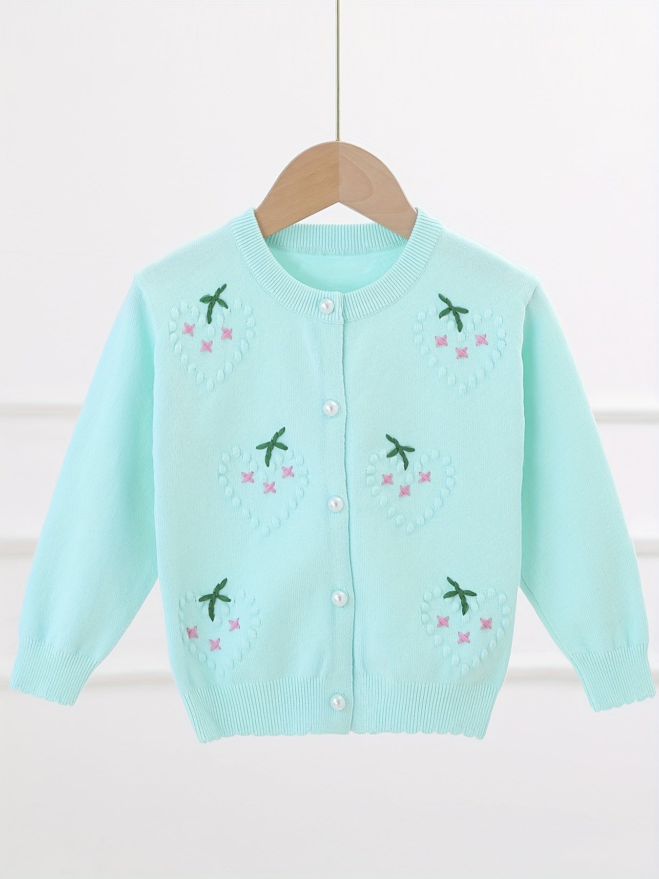 Toddler Girls' Peach Pattern Knitted Sweater Cardigan