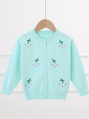 Toddler Girls' Peach Pattern Knitted Sweater Cardigan