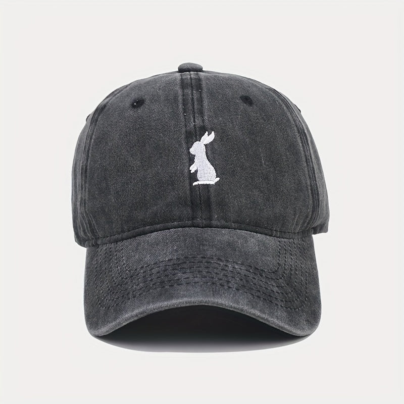 Bunny Embroidery Baseball Cap Cartoon Rabbit Washed Distressed Dad Hats