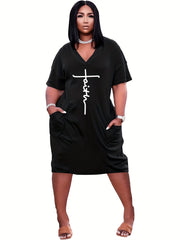 Casual Dress Women's V Neck Midi Dress With Pockets