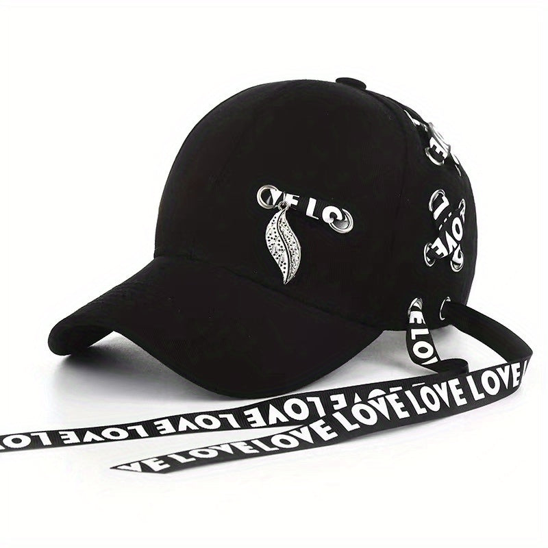 Kpop Ribbon Ring Baseball Cap Unisex Cotton Sunshade Dad Hats LOVE Hip Hop