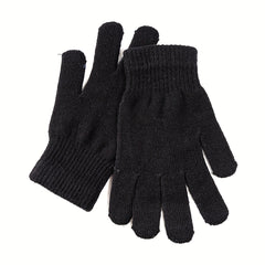Boys Woolen Knitted Gloves, Warm & Elastic Five Finger Glov