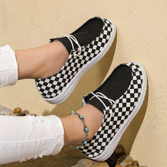 Plaid Walking Shoes Lightweight Low Top Travel Sport Flat Shoes Women
