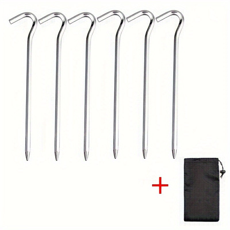 12pcs Camping Tent Stake Metal Ground Nail Garden Stake with Hook