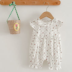 Baby Girls Floral Romper Ruffle Sleeves Summer Rompers