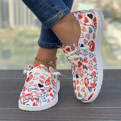 Heart Pattern Flat Lace-up Skate Shoes for Women