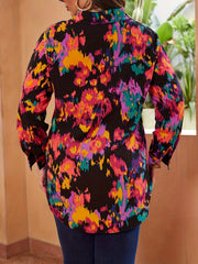 Random Print Long Sleeve Button Up Blouse