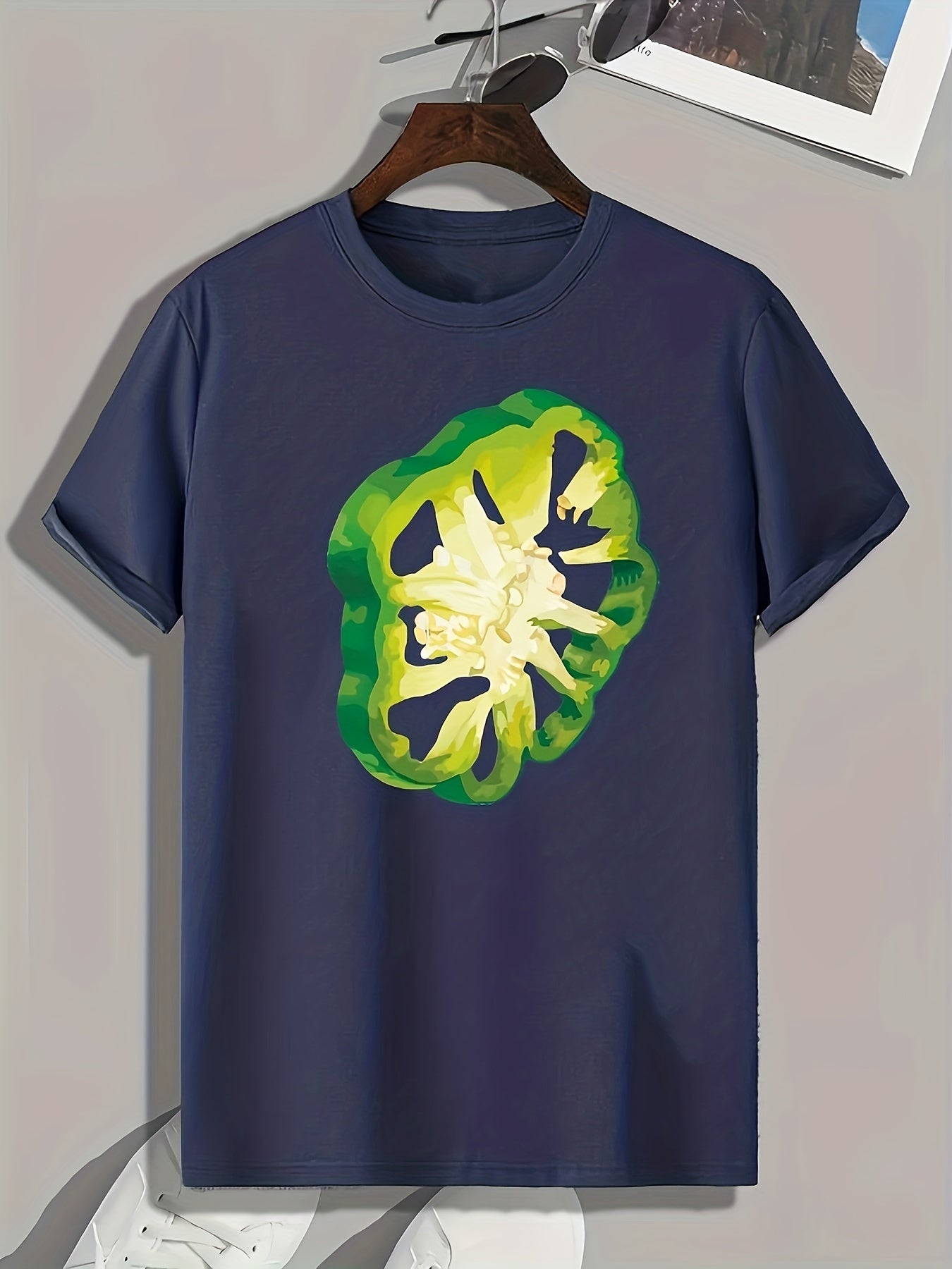 Green Pepper Print Men's Graphic T shirt for Summer