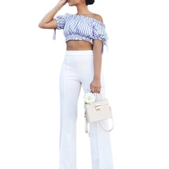 High Waist Elastic Wide Leg Pants Slim Fit Long Length