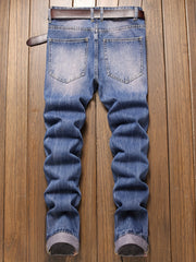 Slim Fit Ripped Jeans Men's Casual Street Style Distressed Denim Pants