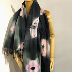 Pink Tie Dye Flower Tassel Shawl Cashmere Warm Wrap Windproof