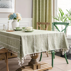 Green Striped American Tablecloth Rustic Style Table Cover