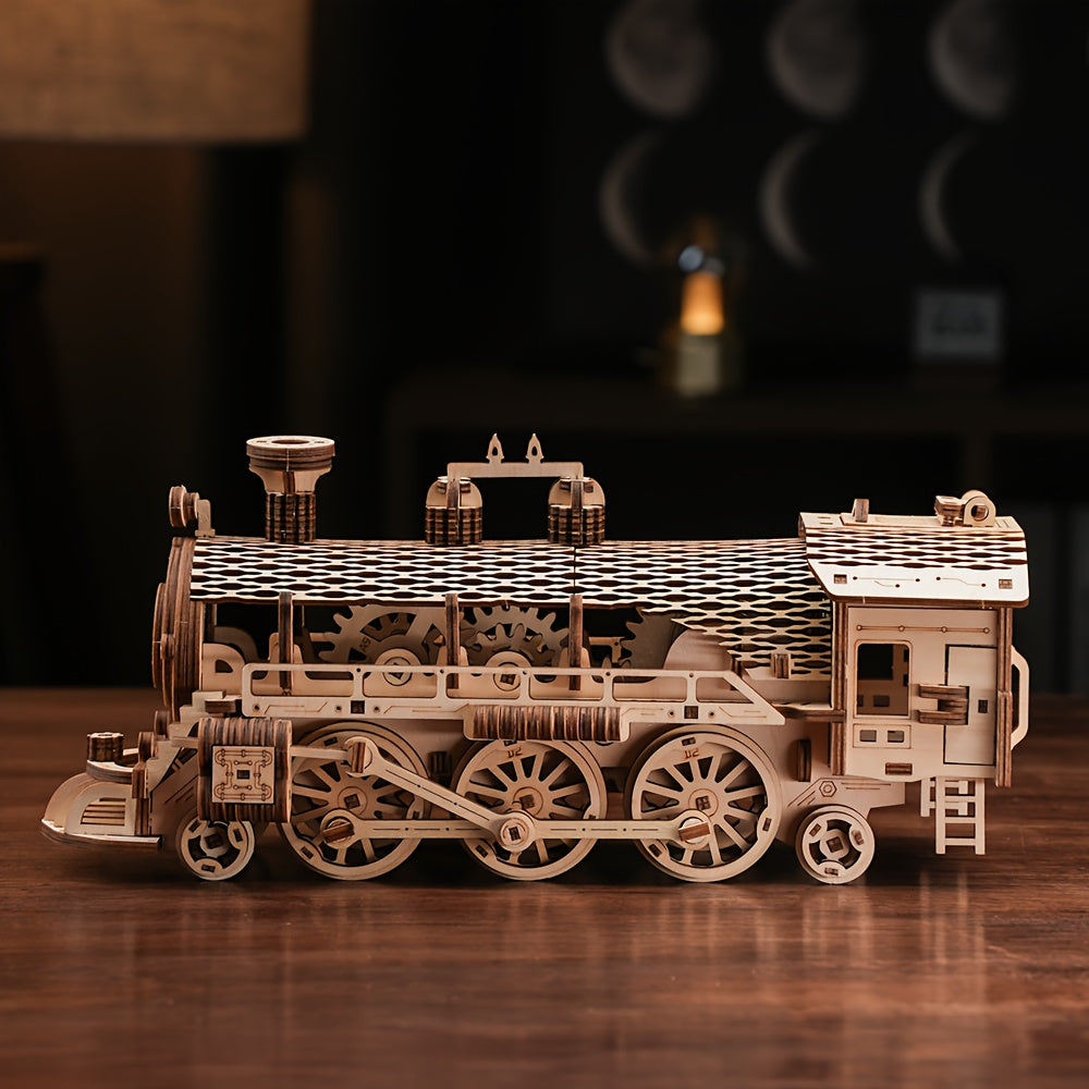 3D Wooden Train Model Puzzle DIY Handcrafted Building Block Kit