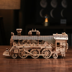 3D Wooden Train Model Puzzle DIY Handcrafted Building Block Kit
