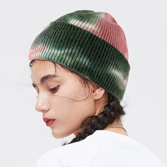 Wool Tie Dye Half Finger Gloves Hats Warm Gradient Ear Protection