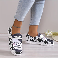 Women's Cow Pattern Canvas Shoes Casual Lace Up Outdoor Sneakers