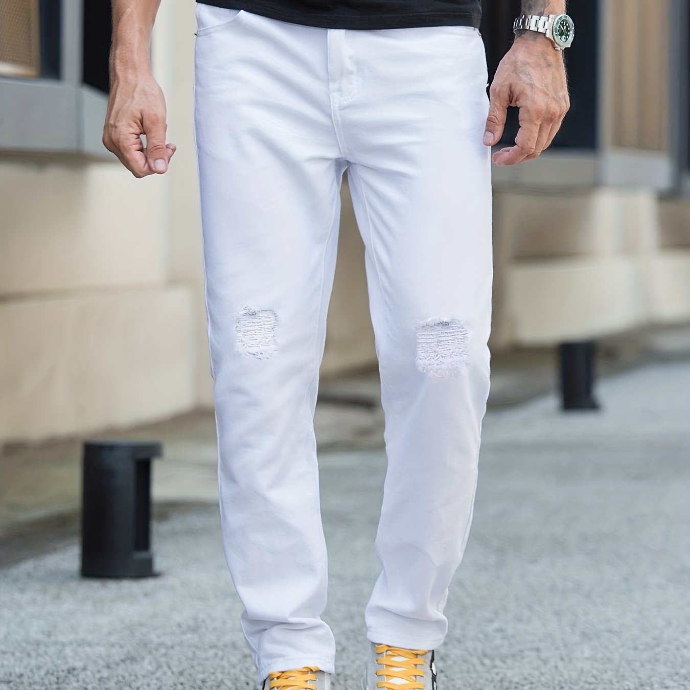 Straight Leg Ripped Jeans Mens Casual Denim Pants