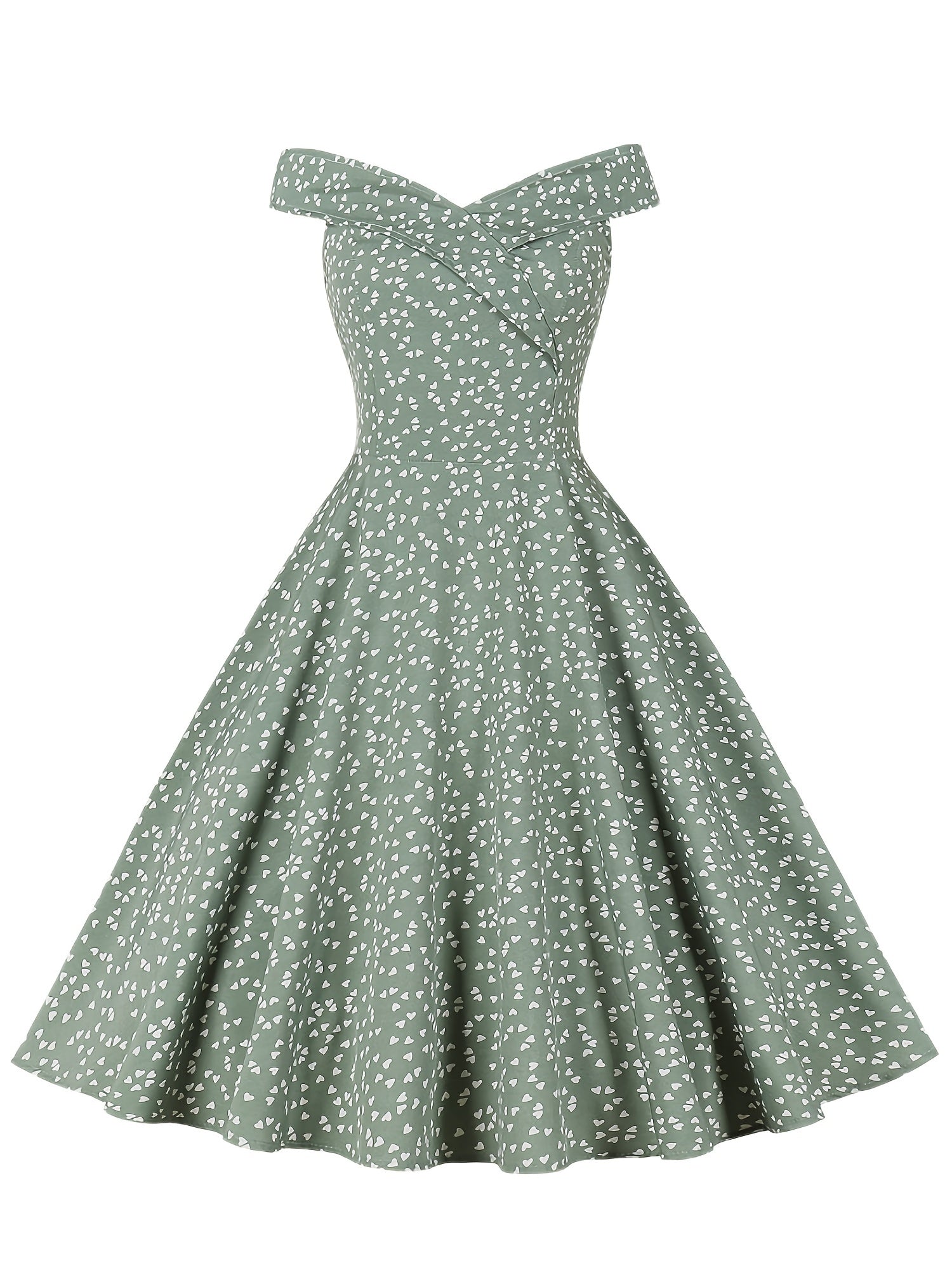 Heart Print Off Shoulder Flared Dress