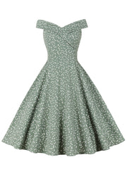 Heart Print Off Shoulder Flared Dress