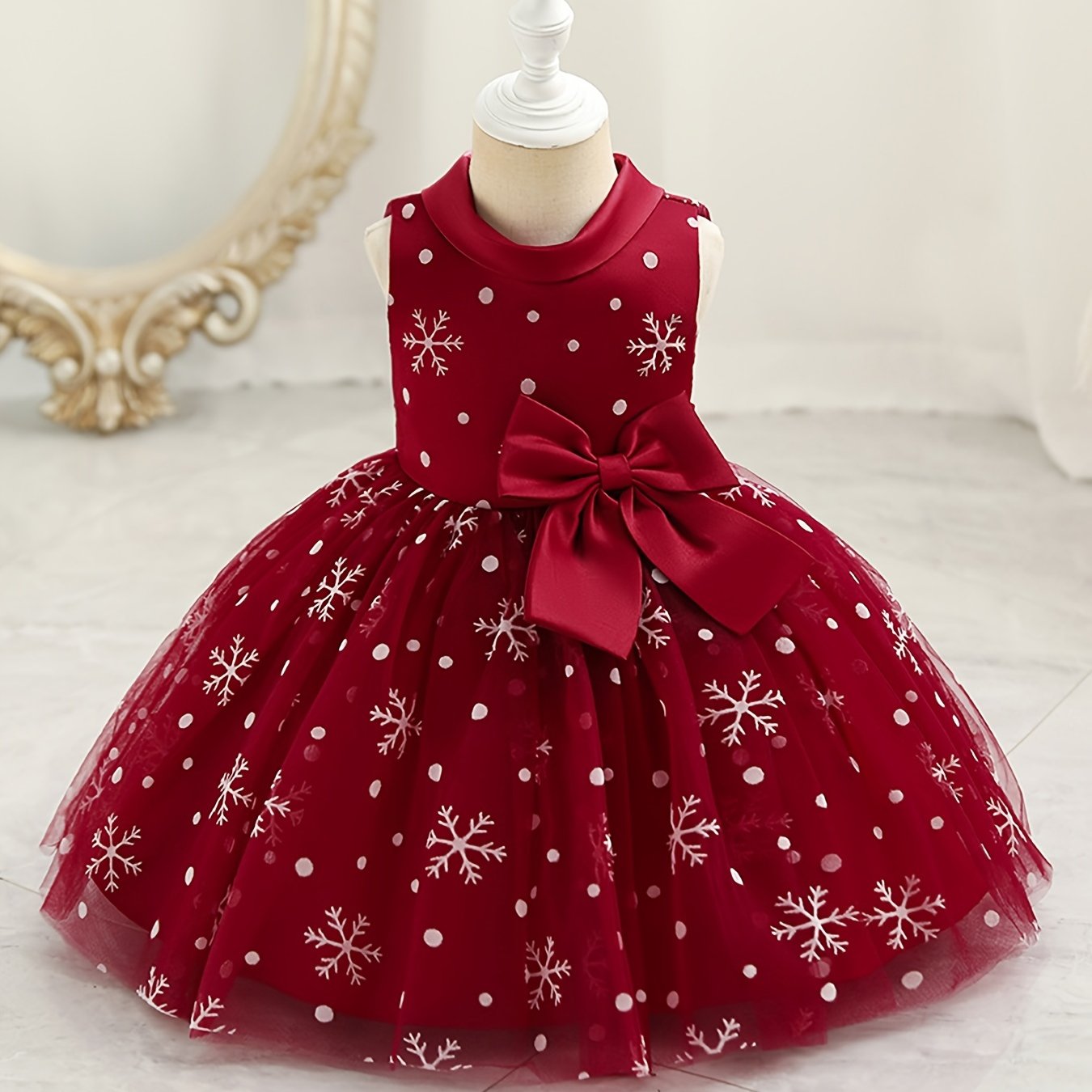 Baby Girls Christmas Princess Dress Sleeveless Snowflake Bow Tutu Dress