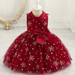 Baby Girls Christmas Princess Dress Sleeveless Snowflake Bow Tutu Dress