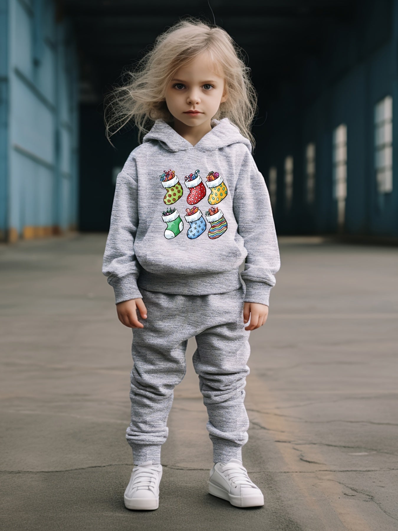 OERYUI Kids 2pcs Christmas Socks Print Hoodies Pants Set