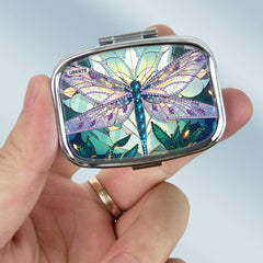 Pink Dragonfly Medicine Box 2 Compartment Portable Metal Case