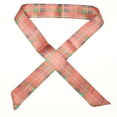 Classic Plaid Twilly Scarf Vintage Ribbon Neckerchief Satin Hair Ribbon