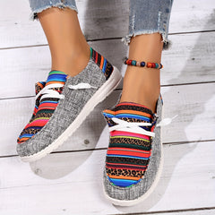 Women's Printed Canvas Lace-Up Loafers Casual Sneakers