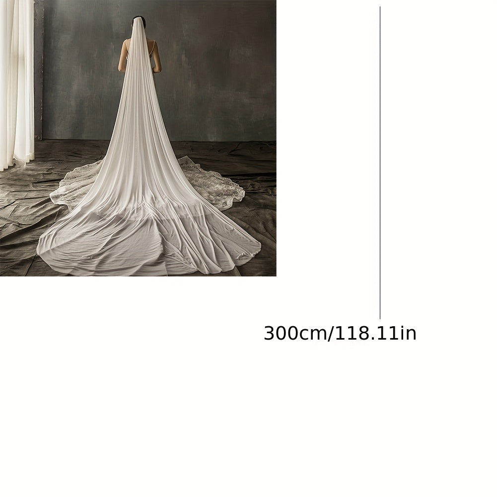 Cathedral Style Wedding Head Veil Inlaid Faux Pearl Long Head Veil